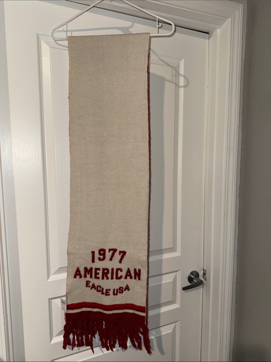 American Eagle Outfitters Accessories - American Eagle Outfitters Cream and Red Logo Knit Scarf